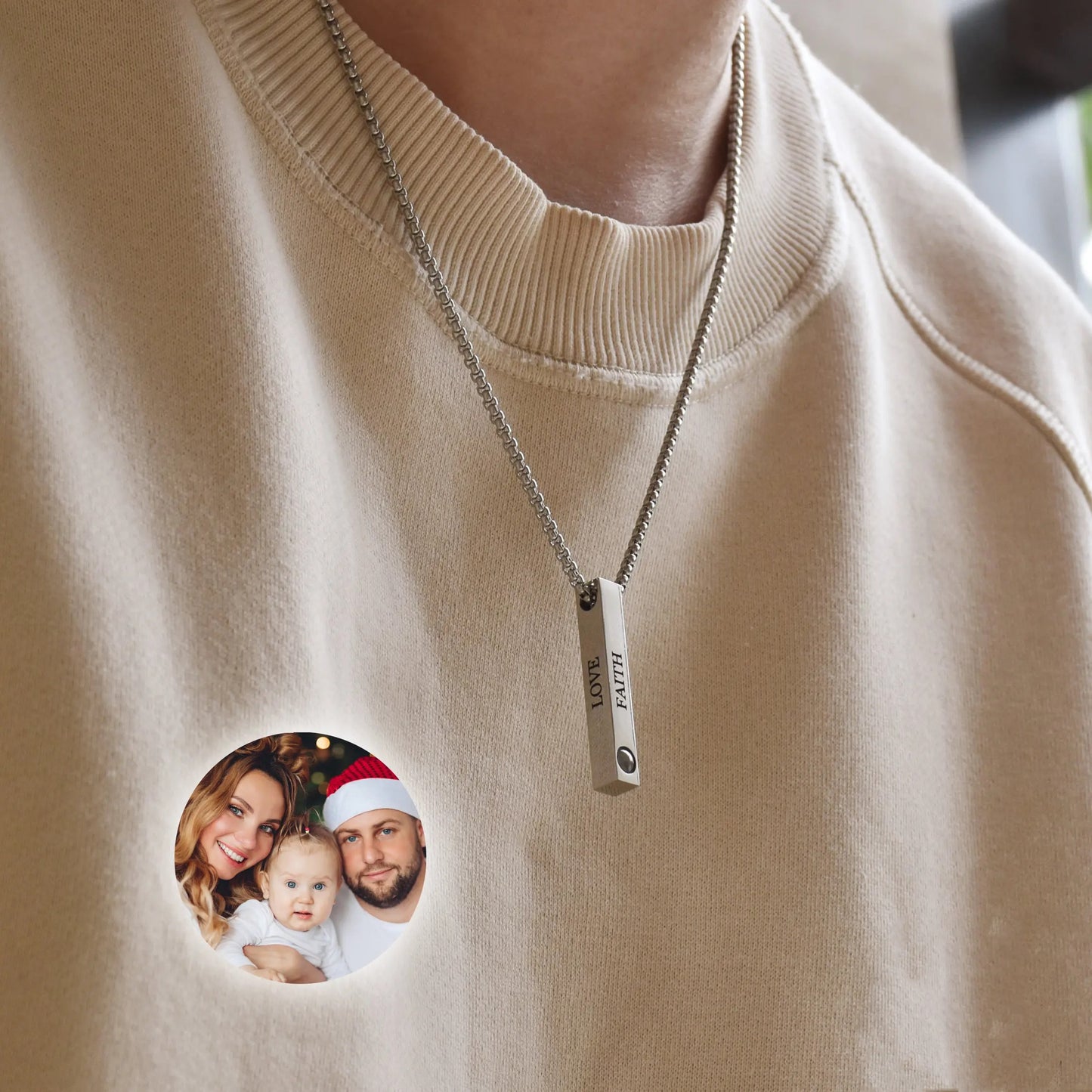 Custom 3D Bar Necklace – Personalized Photo & Engraving Gift