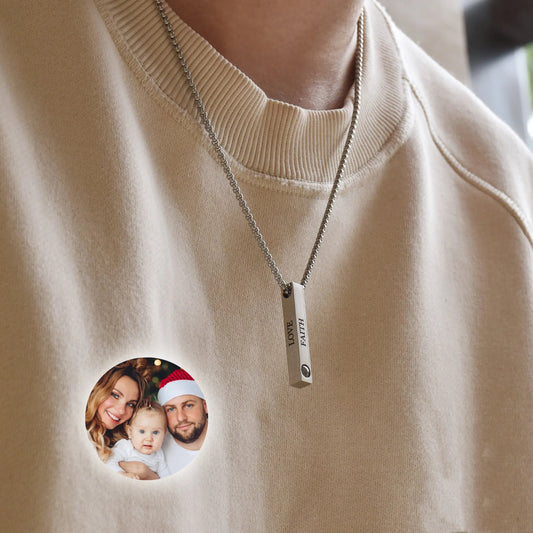 Custom 3D Bar Necklace – Personalized Photo & Engraving Gift